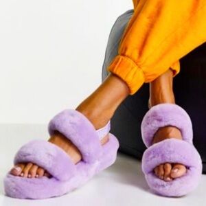 UGG Oh Yeah Fur Double Strap Sandal Slippers sz 8